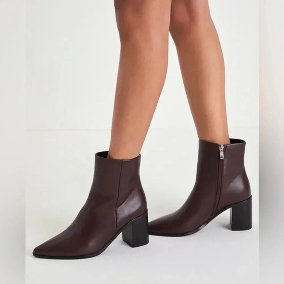 Lulus Lindan Merlot Pointed Toe Low Heel Ankle Booties - Picture 6 of 6